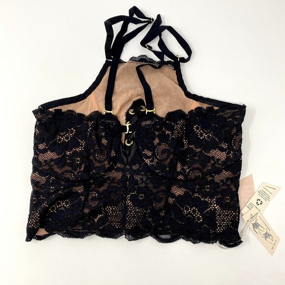 NEW Free People HAH Noir Black Lace Top 2 Bottom Lace-up 4 Way Sultry Cami S - Picture 6 of 7